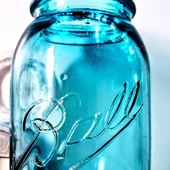 Vintage BALL "PERFECT MASON" Aqua Qt Jar, Presto Glass Lid, Alum. Butterfly Ring - Picture 3 of 11